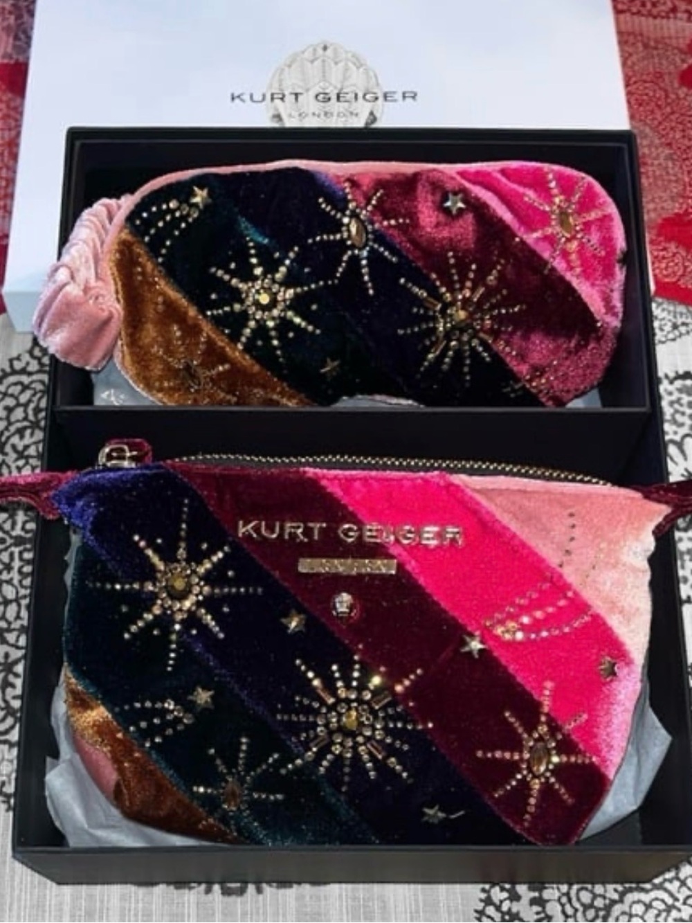 Kurt Geiger Velvet Star-Embellished Multicolor Wrist Pouch